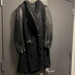 All Saints black Parker jacket with leather sleeves size medium